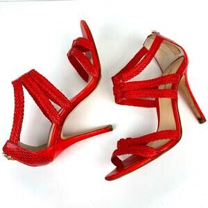 ALEXANDRE BIRMAN Red Woven Strappy Leather Heels Sandals - Size 6.5